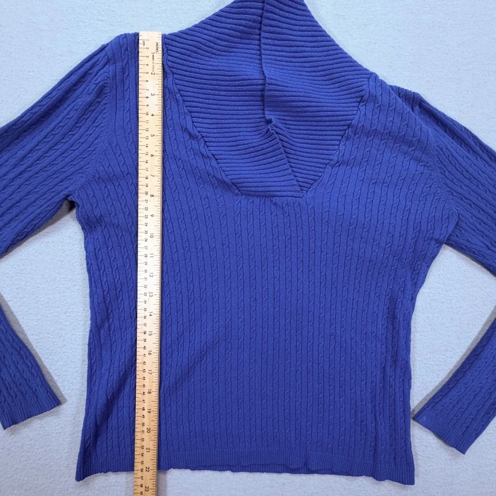 Charter Club Women Sweater Slim Royal Blue Cable Knit Cowl Neck Petite PM